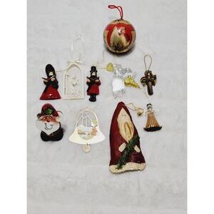 Vintage Christmas Ornaments Angels Glass Wood Ceramic Lot Of 10